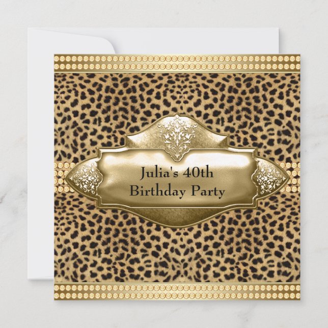 Invitación Fiesta de cumpleaños de mujer con leopardo dorado (Anverso)