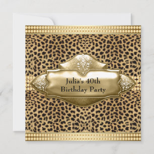 Invitación Fiesta de cumpleaños de mujer con leopardo dorado