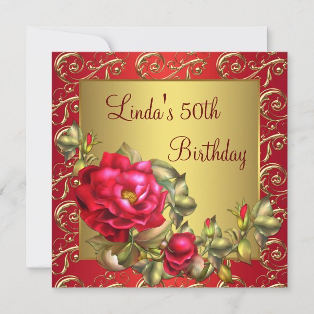 Invitación Fiesta de cumpleaños de mujer con rosa roja (Anverso)