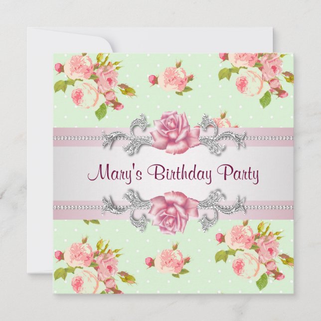 Invitación Fiesta de cumpleaños de mujer con rosa rosa (Anverso)