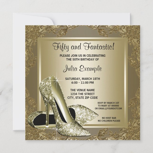 Invitación Fiesta de cumpleaños de mujer con tacones altos de (Anverso)