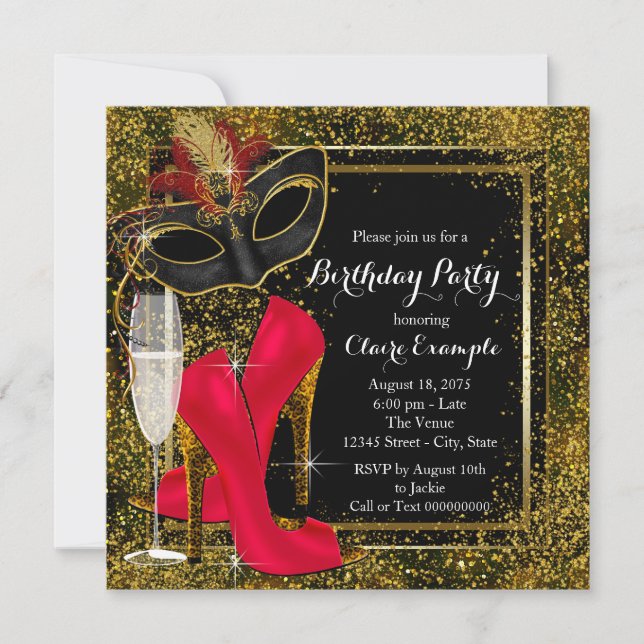Invitación Fiesta de cumpleaños de mujer con tacones altos ro (Anverso)