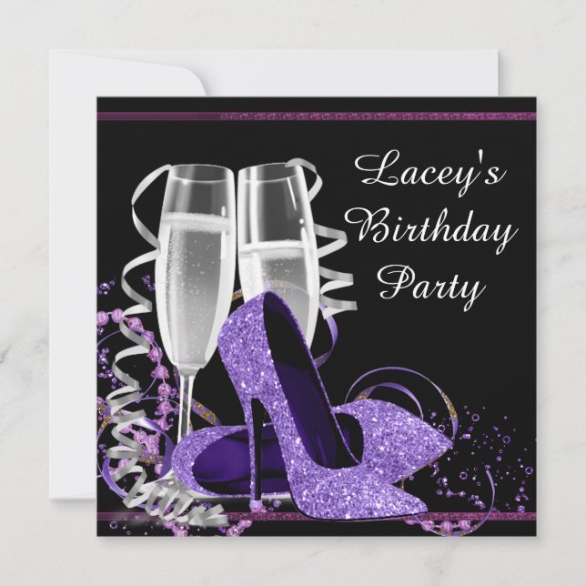 Invitación Fiesta de Cumpleaños de Mujer con Zapatos de Tacón (Anverso)