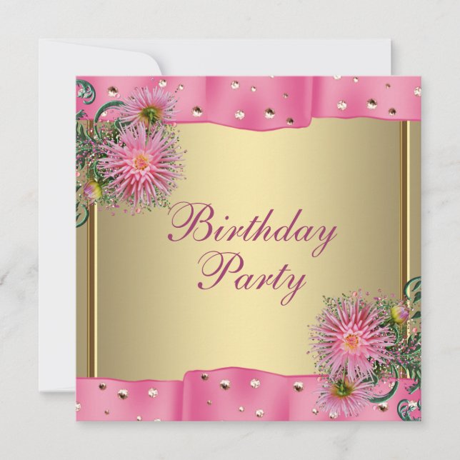 Invitación Fiesta de cumpleaños de mujer Dalia Rosa Dorado (Anverso)