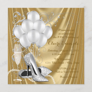 Invitación Fiesta de Cumpleaños de Mujer de Lujo en Oro y Pla
