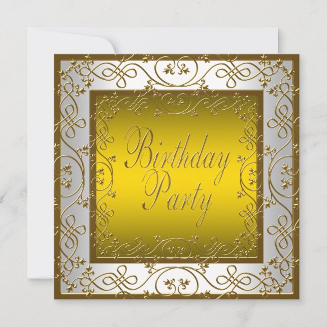 Invitación Fiesta de cumpleaños de mujer de oro blanco (Anverso)