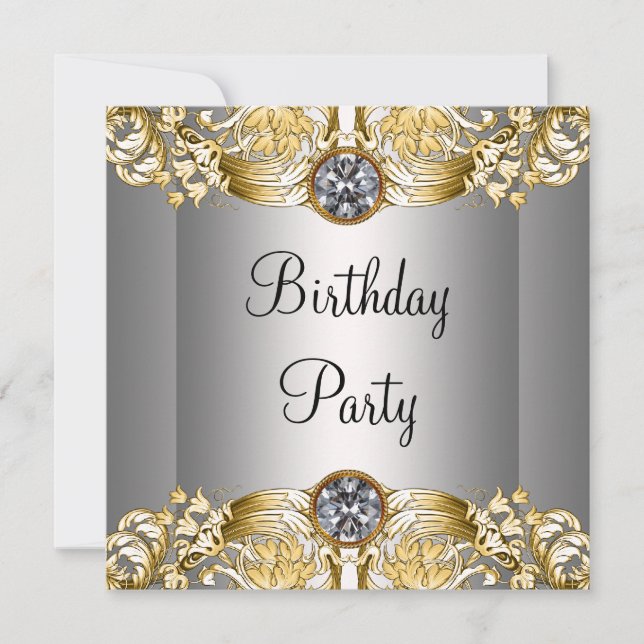 Invitación Fiesta de cumpleaños de mujer de oro plateado (Anverso)