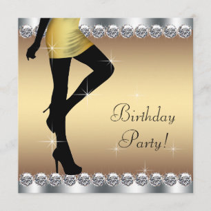 Invitación Fiesta de cumpleaños de mujer de plata y oro