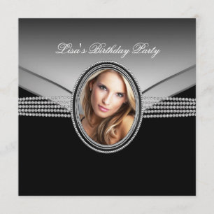 Invitación Fiesta de cumpleaños de mujer diamante negro foto