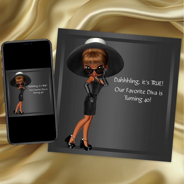 Invitación Fiesta de cumpleaños de mujer diva afroamericana (Cute diva birthday and any event invitation. Instant download and printed invitations available.)