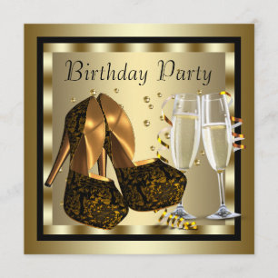 Invitación Fiesta de Cumpleaños de Mujer Elegante de Negro y