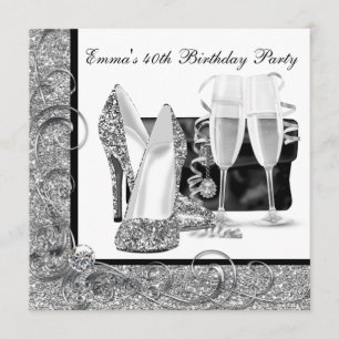 Invitación Fiesta de cumpleaños de mujer en blanco y negro