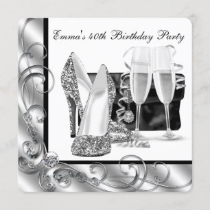 Invitación Fiesta de cumpleaños de mujer en blanco y negro