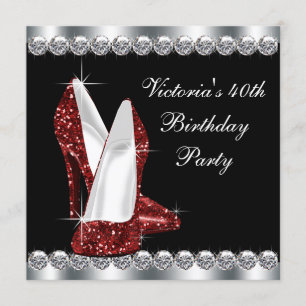 Invitación Fiesta de cumpleaños de mujer en rojo rubí