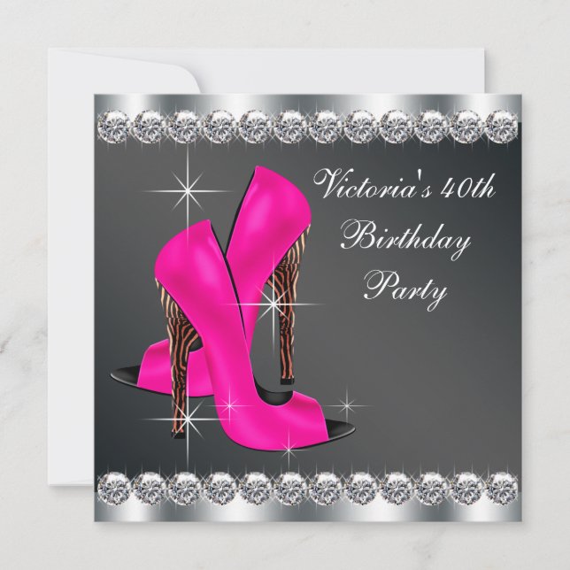 Invitación Fiesta de cumpleaños de mujer en rosa caliente (Anverso)