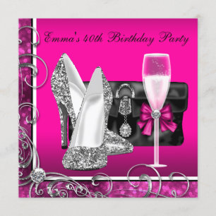 Invitación Fiesta de cumpleaños de mujer en rosa caliente