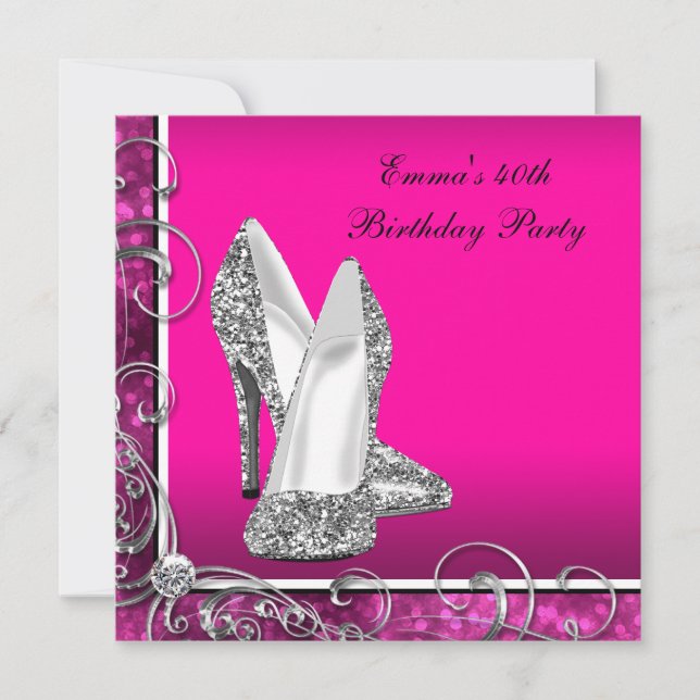 Invitación Fiesta de cumpleaños de mujer en rosa caliente (Anverso)