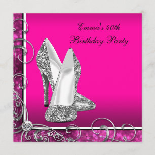 Invitación Fiesta de cumpleaños de mujer en rosa caliente