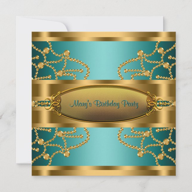 Invitación Fiesta de Cumpleaños de Mujer Jade Verde Oro (Anverso)