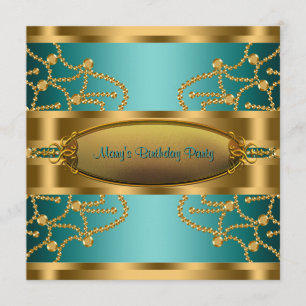 Invitación Fiesta de Cumpleaños de Mujer Jade Verde Oro