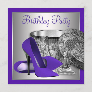 Invitación Fiesta de Cumpleaños de Mujer Morado y Plateado