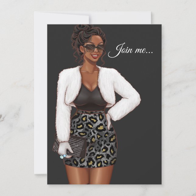 Invitación Fiesta de cumpleaños de mujer negra (Anverso)