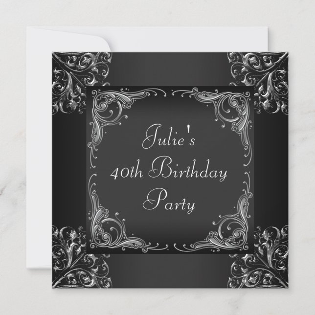 Invitación Fiesta de cumpleaños de mujer negra plateada (Anverso)