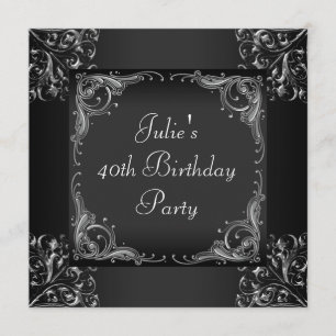 Invitación Fiesta de cumpleaños de mujer negra plateada