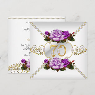Invitación Fiesta de cumpleaños de mujer número 70 Rosa Púrpu