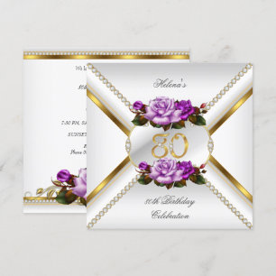 Invitación Fiesta de cumpleaños de mujer número 80 con rosas 