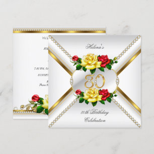 Invitación Fiesta de cumpleaños de mujer número 80 con rosas