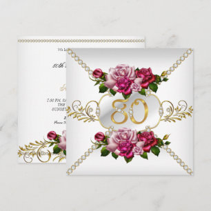 Invitación Fiesta de cumpleaños de mujer número 80 Rosas rosa