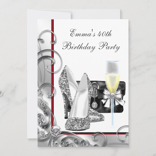 Invitación Fiesta de cumpleaños de mujer roja (Anverso)