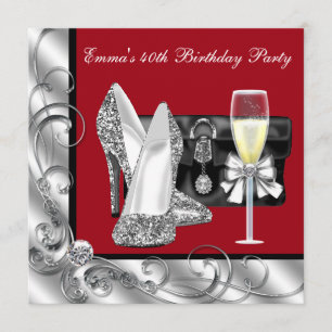 Invitación Fiesta de cumpleaños de mujer roja