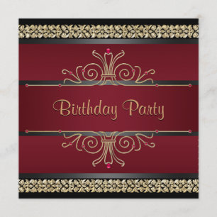 Invitación Fiesta de Cumpleaños de Mujer Rojo Rubí Negro Dora