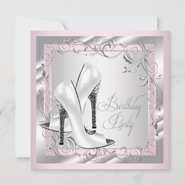 Invitación Fiesta de cumpleaños de mujer rosa (Anverso)