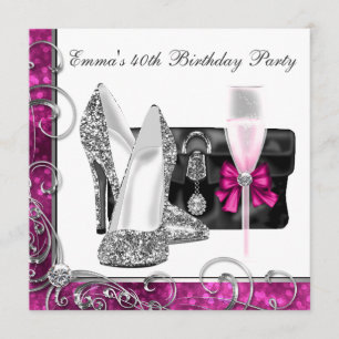 Invitación Fiesta de cumpleaños de mujer rosa caliente