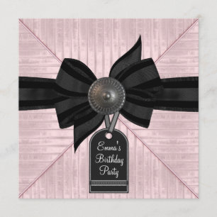Invitación Fiesta de cumpleaños de mujer rosa negro