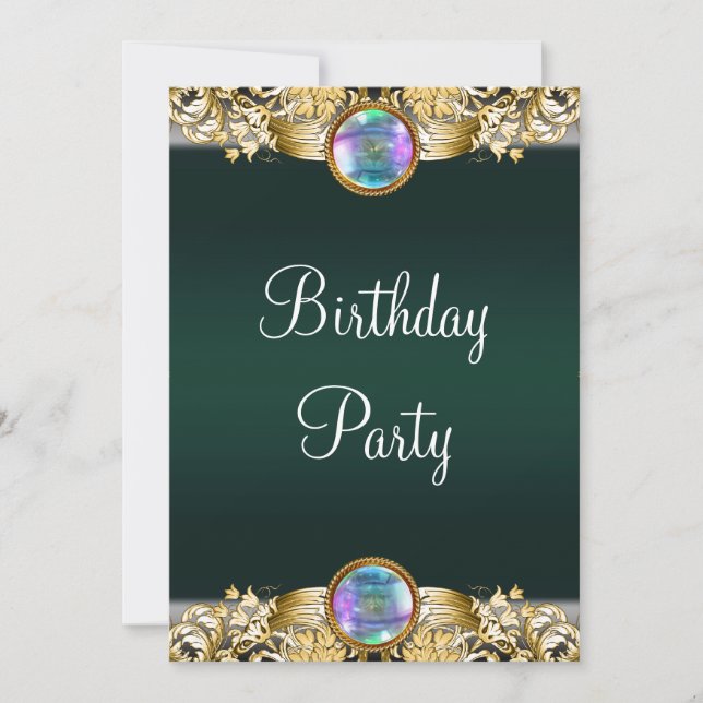 Invitación Fiesta de cumpleaños de mujer verde esmeralda dora (Anverso)