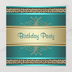 Invitación Fiesta de Cumpleaños de Mujer Verde Jade Oro Negro