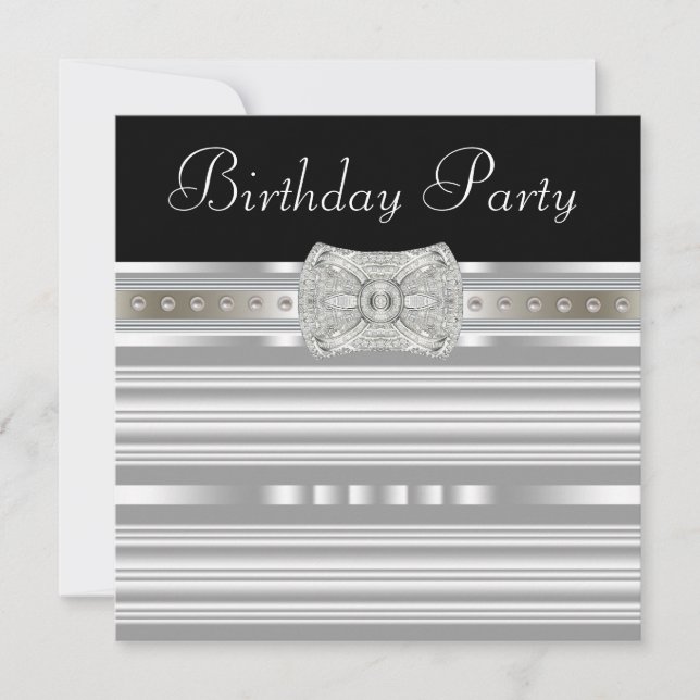 Invitación Fiesta de cumpleaños de mujeres de Black Silver Pe (Anverso)