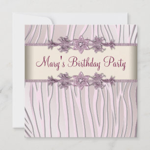 Invitación Fiesta de cumpleaños de mujeres de cebra rosa