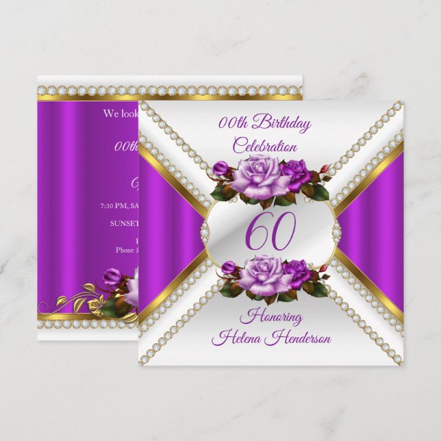 Invitación Fiesta de cumpleaños de mujeres de cualquier edad, (Anverso / Reverso)