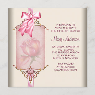 Invitación Fiesta de cumpleaños de mujeres marfileñas rosas