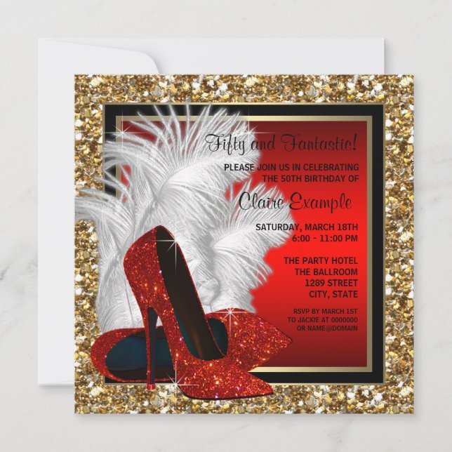 Invitación Fiesta de cumpleaños de mujeres negras y rojas de  (Anverso)