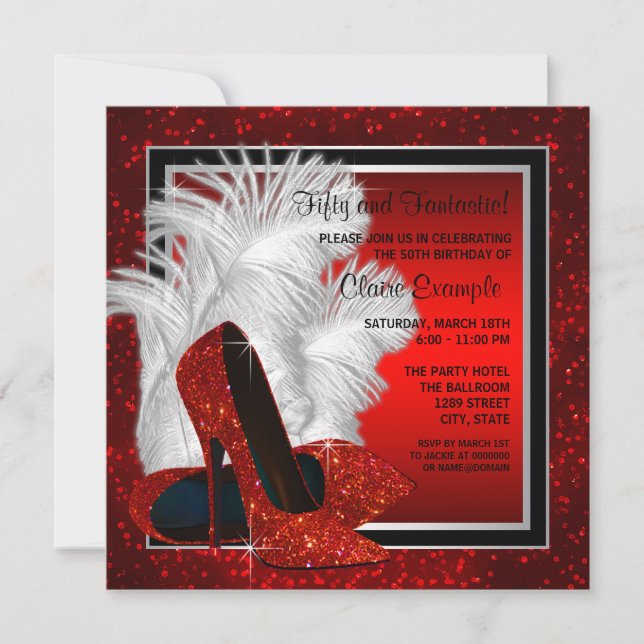 Invitación Fiesta de cumpleaños de mujeres negras y rojas de  (Anverso)