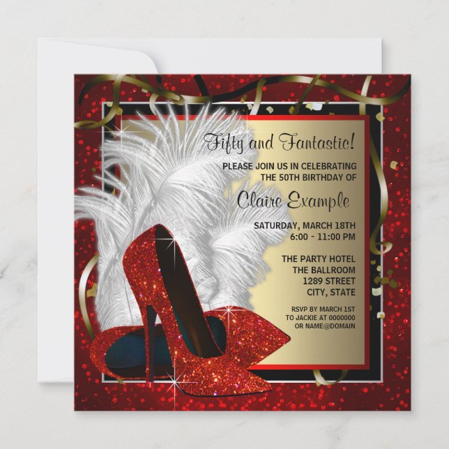 Invitación Fiesta de cumpleaños de mujeres negras y rojas de  (Anverso)