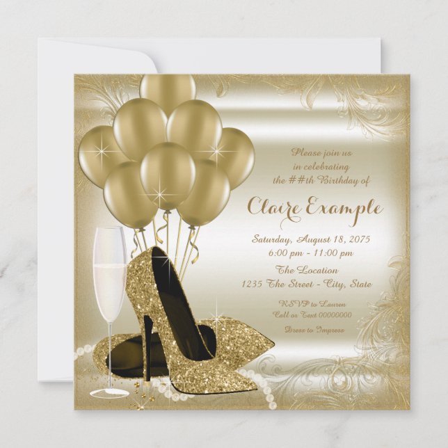 Invitación Fiesta de cumpleaños de mujeres Purpurinas de marf (Anverso)