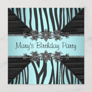 Invitación Fiesta de cumpleaños de mujeres Verde azuladas azu