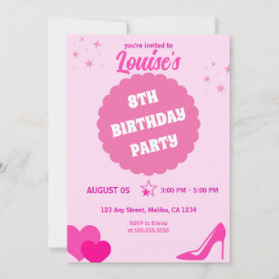 Invitación Fiesta de cumpleaños de muñecas rosadas, Chica